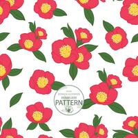 botanisch hand- getrokken camelia rood bloem illlustration vector naadloos patroon