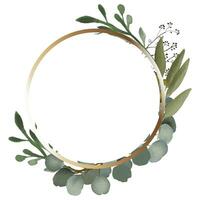 elegant eucalyptus bruiloft krans met goud helling circulaire kader. vector