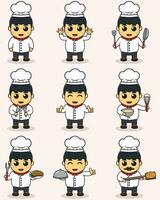 schattig jongen met vervelend chef hoed en uniform. jongen in chef kostuum vector. kind beroepen set. schattig kinderen met professioneel beroepen vector illustratie. vlak vector illustratie