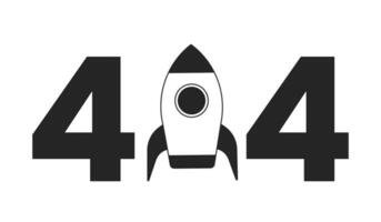 raket zwart wit fout 404 flash bericht. ruimte exploratie ruimteschip. monochroom leeg staat ui ontwerp. bladzijde niet gevonden pop-up tekenfilm afbeelding. vector vlak schets illustratie concept