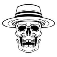 vector illustratie van kilte schedel vervelend stro hoed in wijnoogst logo stijl