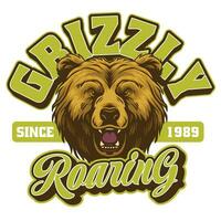 t-shirt ontwerp van brullen grizzly beer vol kleur in wijnoogst ontwerp vector