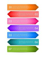 7 kleurrijk sjabloon pijl etiketten. vector illustratie.