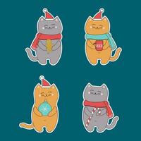 tekenfilm katten pictogrammen. schattig kittens met attributen van de nieuw jaar vakantie, kerstmis. reeks van huisdieren stickers. vector illustratie.