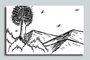 illustratie schetsen van een berg visie, met keer bekeken van bergen en bomen vector