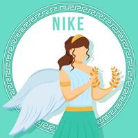 Nike turquoise social media post mockup. oude Griekse godin. mythologische figuur. webbanner ontwerpsjabloon. sociale media-booster, inhoudslay-out. poster, afdrukbare kaart met platte illustraties vector