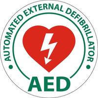 verdieping teken aed met defib hart, rood grens verdieping teken vector