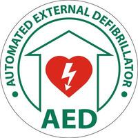 verdieping teken aed met defib hart, rood grens verdieping teken vector