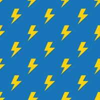 bliksem bout elektrisch symbool naadloos patroon in geel Aan blauw achtergrond vector