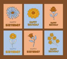 verjaardag kaarten verzameling met hippie bloemen vector