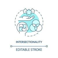 intersectionaliteit turkoois concept icoon. persoon identiteit. sociaal gerechtigheid. cultureel bevoegdheid. uniek ervaring abstract idee dun lijn illustratie. geïsoleerd schets tekening. bewerkbare beroerte vector