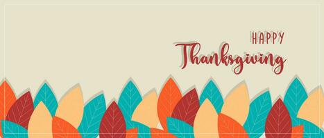gelukkig dankzegging. groet kaart banier met blauw rood en oranje herfst bladeren. vector