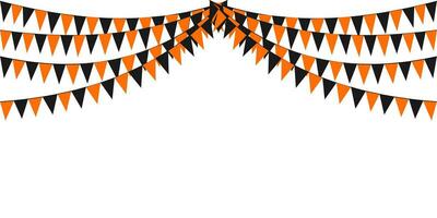 vlaggedoek hangende oranje zwart vlaggen driehoeken banier achtergrond. halloween, truc, traktatie, nacht, oogsten, herfst, dankzegging, lekkernij, pompoen, partij, viering concepten. vector