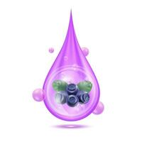 bosbes binnen water druppels Purper geïsoleerd Aan wit achtergrond. laten vallen vitamines en collageen biologisch anti veroudering serum. fruit zuur Product. voor natuurlijk eco huid zorg kunstmatig. realistisch 3d vector. vector