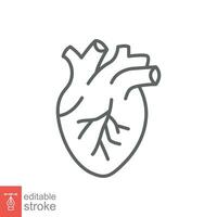 menselijk hart icoon. gemakkelijk schets stijl. intern orgaan, echt, cardiologie, hart- anatomie, medisch concept. dun lijn symbool. vector illustratie geïsoleerd Aan wit achtergrond. bewerkbare beroerte eps 10.