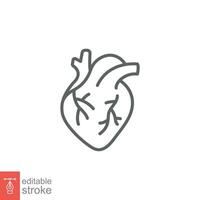 menselijk hart icoon. gemakkelijk schets stijl. intern orgaan, echt, cardiologie, hart- anatomie, medisch concept. dun lijn symbool. vector illustratie geïsoleerd Aan wit achtergrond. bewerkbare beroerte eps 10.