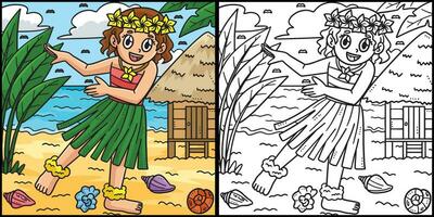 zomer meisje in hula kleding kleur illustratie vector