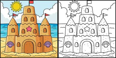 Zandkasteel zomer kleur bladzijde illustratie vector