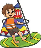 jongen het windsurfen tekenfilm gekleurde clip art vector