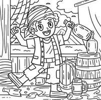 piraat met vat van rum kleur bladzijde voor kinderen vector