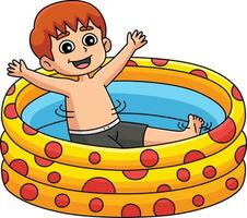 jongen in zwemmen zwembad tekenfilm gekleurde clip art vector