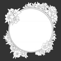 schattig zwart-wit cirkelframe met bloemen voor een huwelijksuitnodiging gelukkige verjaardag lijn mooie vectorillustratie van doodles vector