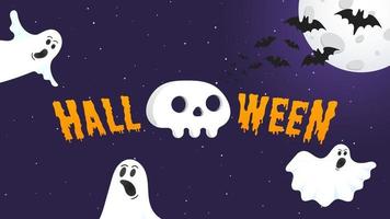 happy halloween tekst ansichtkaart banner met spoken eng gezicht vector