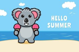 schattige koala en ijs met een zomerse groet banner cartoon vector pictogram illustratie