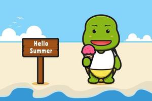 schattige schildpad en ijs met een zomerse groet banner cartoon vector pictogram illustratie