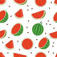 naadloos patroon van watermeloen gesneden en willekeurig vector