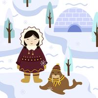 Eskimo's Meisje in traditionele kleding Vector