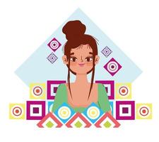 leuke vrouw met knot haar cartoon abstracte vormen achtergrond vector