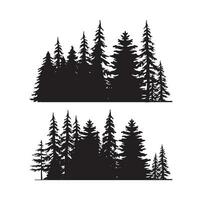 vintage bomen en bos silhouetten in zwart-wit stijl geïsoleerde vector illustratie
