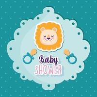 baby shower schattige leeuw met fopspeen wenskaart vector