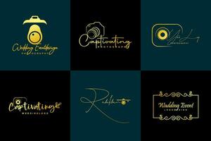 reeks van camera fotografie logo ontwerp, luxe bloemen logo's, handtekening concept vector sjabloon