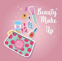 beauty make-up kit mascara, nagellak, lippenstift, borstel en bodylotion vector