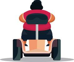 dik vrouw Aan een mobiliteit scooters terug kant visie vlak stijl vector illustratie, zwaarlijvig persoon, zwaarlijvig vrouw Aan een mobiliteit voertuig of kar voorraad vector beeld