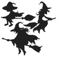 silhouet heks vliegend Aan bezemsteel. halloween vector. vector