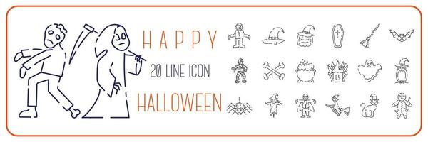 halloween lijn vector pictogrammen set. gelukkig halloween vakantie en decoratie. truc of traktatie.