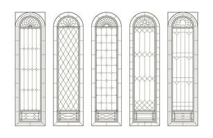 glas kerk ramen. Katholiek zwart en wit bogen. vector