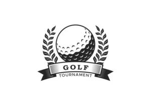 golf logo toernooi, liga oefening, club, team en kampioenschap met retro stijl insigne krans en banier naam. vector