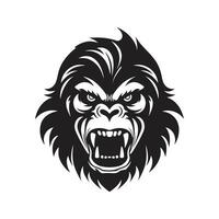 boos gorilla, wijnoogst logo lijn kunst concept zwart en wit kleur, hand- getrokken illustratie vector