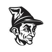 elf vervelend hoed, wijnoogst logo lijn kunst concept zwart en wit kleur, hand- getrokken illustratie vector