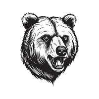 grizzly beer mascotte, wijnoogst logo lijn kunst concept zwart en wit kleur, hand- getrokken illustratie vector