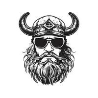 viking vervelend zonnebril, wijnoogst logo lijn kunst concept zwart en wit kleur, hand- getrokken illustratie vector