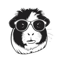 Guinea varken vervelend zonnebril, wijnoogst logo lijn kunst concept zwart en wit kleur, hand- getrokken illustratie vector