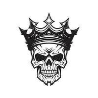 schedel hoofd met kroon, wijnoogst logo lijn kunst concept zwart en wit kleur, hand- getrokken illustratie vector