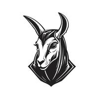 springbok met capuchon, wijnoogst logo lijn kunst concept zwart en wit kleur, hand- getrokken illustratie vector