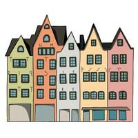 tekening stijl hand- getrokken koln huizen. Europese straat. kleurrijk schattig huizen voor kinderkamer ontwerp vector