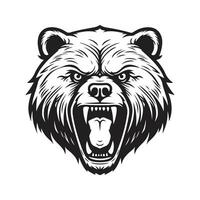 boos grizzly beer, wijnoogst logo lijn kunst concept zwart en wit kleur, hand- getrokken illustratie vector